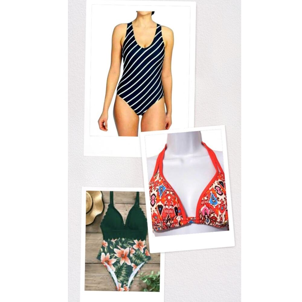 3-Piece Swimwear Bundle, Small, Kona Sol Striped Gottex Bikini Boutique Tropical